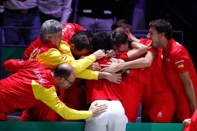 November 24, 2019, Madrid, MADRID, SPAIN: Roberto Bautista Agut of Spain celebrates the victory during the final match against Felix Auger-Aliassime of Canada during the Day 7 of the 2019 Davis Cup at La Caja Magica on November 24, 2019 in Madrid, Spain. Tennis: Davis Cup - Day 7 - ZUMAa181 20191124_zaa_a181_106 Copyright: xAFP7x
