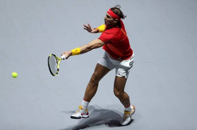 Spanish tennis player Rafa Nadal in action against Canadian Denis Shapovalov during the Davis Cup Finals tennis tournament final tie between Canada and Spain at the Caja Magica facilities in Madrid, Spain, 24 November 2019. Spain vs. Canada !ACHTUNG: NUR REDAKTIONELLE NUTZUNG!  Copyright: xKikoxHuescax GRAF6391 20191124-637102228475363575