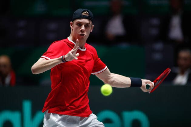 November 24, 2019, Madrid, MADRID, SPAIN: Denis Shapovalov of Canada in action during the final match against Rafael Nadal of Spain during the Day 7 of the 2019 Davis Cup at La Caja Magica on November 24, 2019 in Madrid, Spain. Tennis: Davis Cup - Day 7 - ZUMAa181 20191124_zaa_a181_113 Copyright: xAFP7x