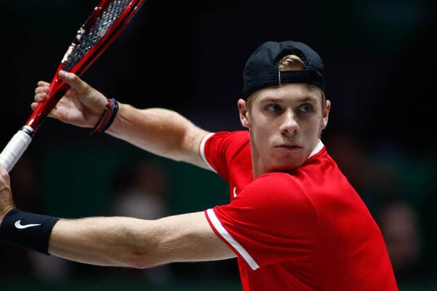November 24, 2019, Madrid, MADRID, SPAIN: Denis Shapovalov of Canada in action during the final match against Rafael Nadal of Spain during the Day 7 of the 2019 Davis Cup at La Caja Magica on November 24, 2019 in Madrid, Spain. Tennis: Davis Cup - Day 7 - ZUMAa181 20191124_zaa_a181_120 Copyright: xAFP7x
