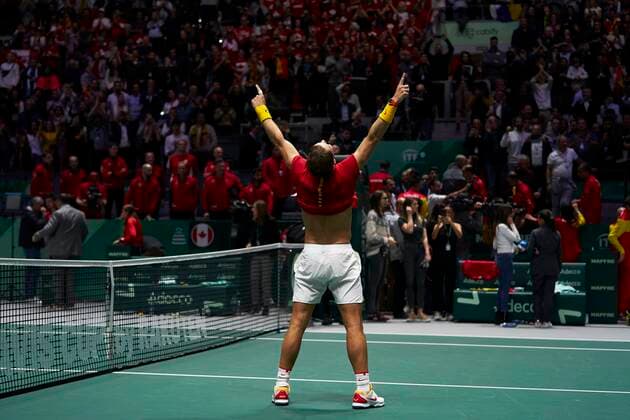 MADRID, SPAIN NOVEMBER 24 Rafael Nadal of Spain celebrates after the Final match between Spain and Canada Davis Cup by Rakuten Madrid Finals 2019 at Caja Magica on November 24, 2019 in Madrid, Spain Photo by Mateo Villalba Kosmos Tennis Cordon Press  xMateoxVillalbax xDavisxCupxbyxRakutenxMadridxFinalsx2019.xMadrid.xCajaxM?gica.x18-24xNovemberx