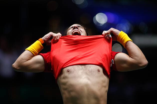 November 24, 2019, Madrid, MADRID, SPAIN: Rafael Nadal of Spain celebrates the victory during the final match against Denis Shapovalov of Canada during the Day 7 of the 2019 Davis Cup at La Caja Magica on November 24, 2019 in Madrid, Spain. Tennis: Davis Cup - Day 7 - ZUMAa181 20191124_zaa_a181_125 Copyright: xAFP7x