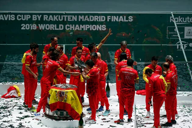 Spain recieves the Davis Cup Trophie after Final, Day 7 of the 2019 Davis Cup at La Caja Magica in Madrid, Spain.  (201911241303)