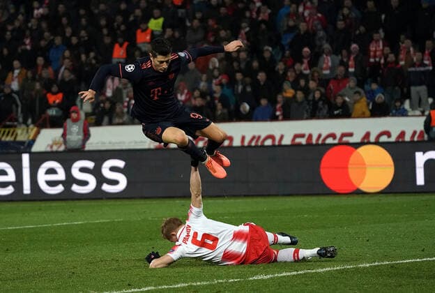 SRB, UEFA CL, Red Star Belgrade SRB vs. FC Bayern Munich GER 26 11 2019, Stadium Rajko MitiÄ‡, Belgrade, SRB, UEFA CL, Red Star Belgrade SRB vs. FC Bayern Munich GER , in picture Robert Lewandowski Munich , Radovan Pankov Belgrade nordphotoxBratic nph00250