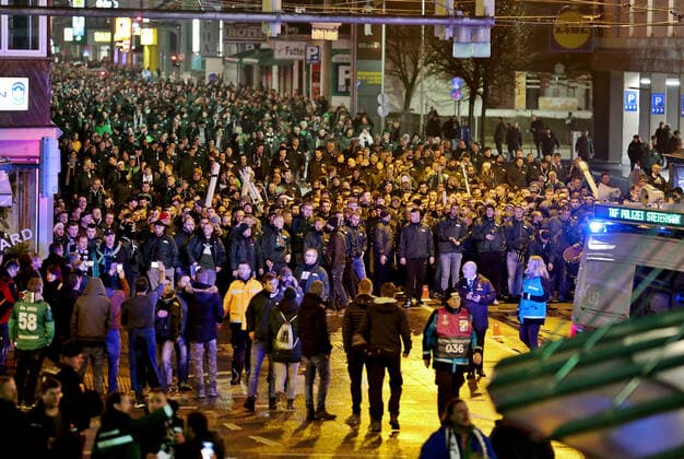 SOCCER - EL, WAC vs Gladbach GRAZ,AUSTRIA,28.NOV.19 - SOCCER - UEFA Europa League, group stage, WAC Wolfsberg vs Borussia Moenchengladbach. Image shows fans of Gladbach. GEPAxpictures xHansxOberlaender