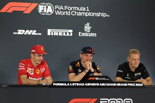 28th November 2019; Yas Marina Circuit, Abu Dhabi, United Arab Emirates; Formula 1 Abu Dhabi Grand Prix, arrivals day; Scuderia Ferrari, Charles Leclerc, Aston Martin Red Bull Racing, Max Verstappen and Haas F1 Team, Kevin Magnussen - Editorial Use  ActionPlus12191825 LeannexBoon