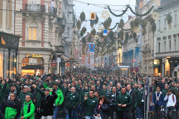 SOCCER - EL, WAC vs Gladbach GRAZ,AUSTRIA,28.NOV.19 - SOCCER - UEFA Europa League, group stage, WAC Wolfsberg vs Borussia Moenchengladbach. Image shows fans of Gladbach. GEPAxpictures xMarioxBuehner
