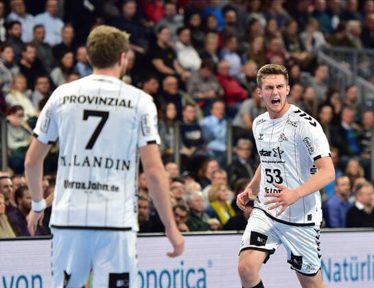 28 11 2019 Handball 1 Bundesliga Liqui Moly HBL Season 2019 2020 15 Matchday HC Erlangen Nuremberg Metropolitan Region HCE THW Kiel OGo Magnus Landin Jacobsen 7, THW Kiel Nikola Bilyk 53, THW Kiel Jubilation Jubel Freude