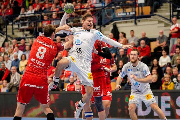 v li Gunnar Dietrich The Owls, 8 , Marko Bezjak SCM, 25 , Azat Valiullin The Owls, 55 , Duel, duel, tackle, tackling, dynamics, action, action, 28 11 2019, Ludwigshafen am Rhein Germany , Handball, Bundesliga, TSG Ludwigshafen Friesenheim The Owls SC Magdeburg xozx