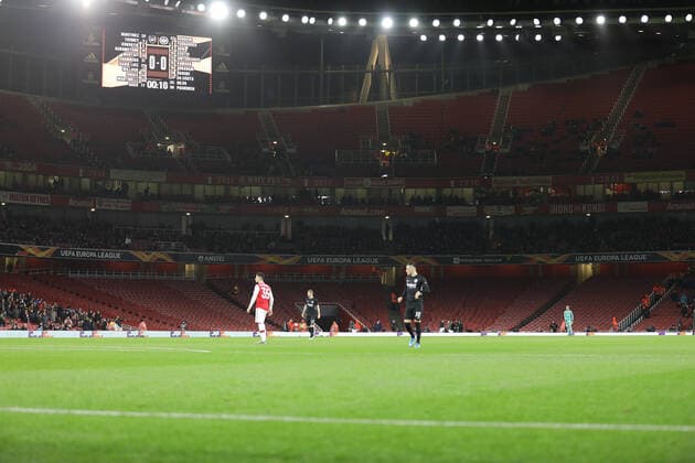 28 11 2019 Group match Group F UEFA Europa League Season 2019 20 FC Arsenal Eintracht Frankfurt v l , Empty grandstands, guest block Photo Joaquim Ferreira Copyright: JoaquimxFerreira