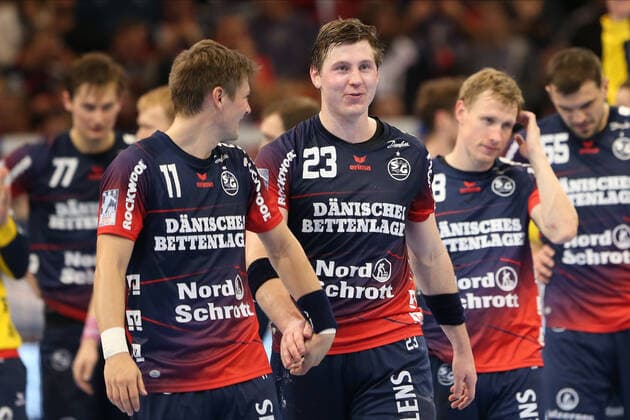 SG Flensburg Handewitt vs. Bergischer HC, LIQUI MOLY Handball Bundesliga, 28 11 19 Flensburg Joy for the team Copyright: xBEAUTIFULxSPORTS MarioxM.xKobergx