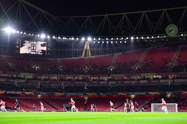 28 11 2019, xkvx, Football Europa League, Arsenal London Eintracht Frankfurt emspor, v l Many empty seats at DFL DFB REGULATIONS PROHIBIT ANY USE OF PHOTOGRAPHS as IMAGE SEQUENCES and or QUASI VIDEO London
