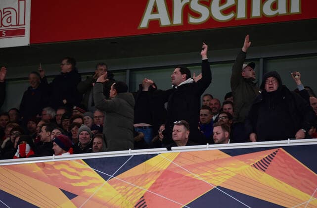 i28 11 2019, xkvx, Football Europa League, Arsenal London Eintracht Frankfurt emspor, v l Frankfurt Fans cheer celebrate the goal, The goal celebration for the 1 2 DFL DFB REGULATIONS PROHIBIT ANY USE OF PHOTOGRAPHS as IMAGE SEQUENCES and or QUASI VIDEO London