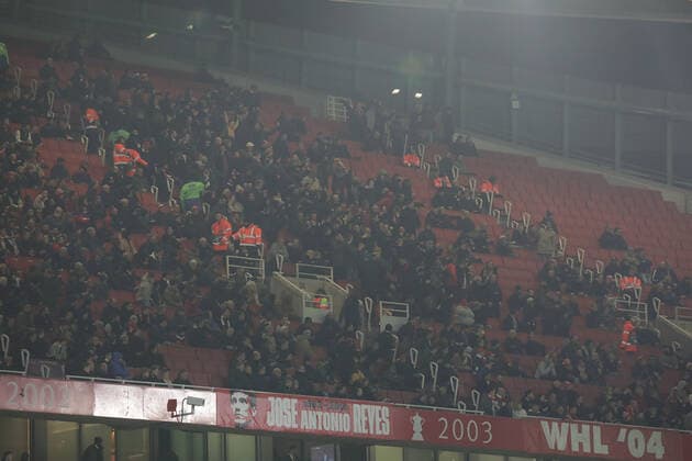 28 11 2019 Group match Group F UEFA Europa League Season 2019 20 FC Arsenal Eintracht Frankfurt v l , Eintracht Frankfurt fans, mood, scarves, jerseys, emotions cheer photo Joaquim Ferreira Copyright: JoaquimxFerreira