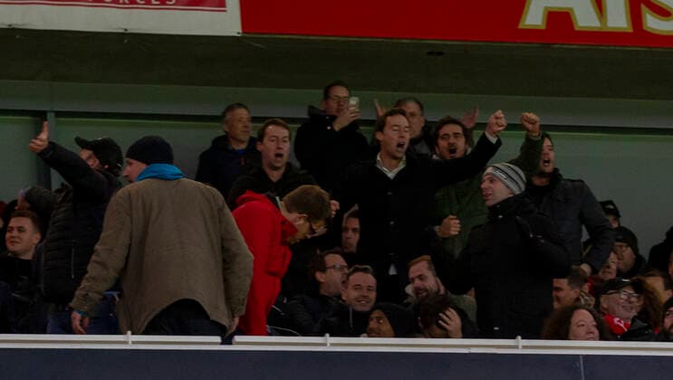 United Kingdom, London, Emirates Stadium, 28 11 2019, Arsenal FC vs Eintracht Frankfurt, football, UEFA Europa League picture v l Frankfurt fans in London cheer the 2 0 Copyright: HMBxMedia xHeikoxBecker