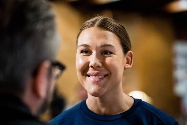 191129 Mikaela Mässing of Sweden is interviewed by the media during a press meeting ahead of the Women s World Handball Championship on November 29, 2019 in Kumamoto Photo Ludvig Thunman BILDBYRAN kod LT 35686 bbeng dam women handball handboll world handball championship 2019 sweden press meeting,  Copyright: LUDVIGxTHUNMAN BB191129LT025
