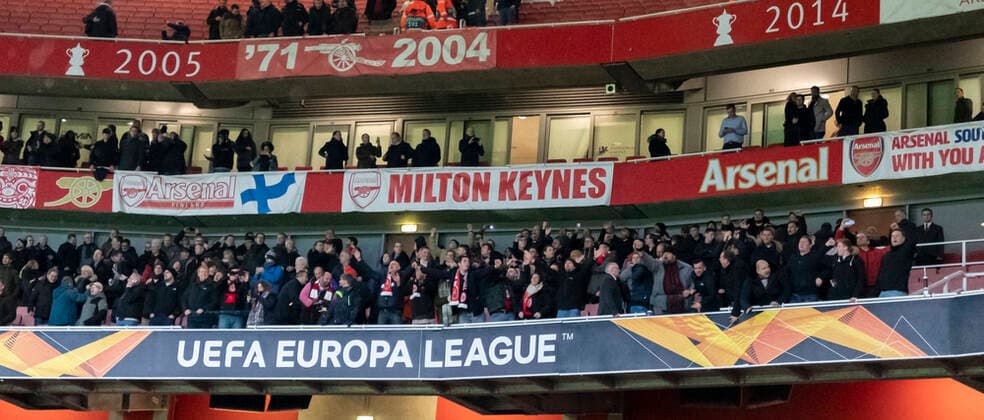 Europa League FC Arsenal Eintracht Frankfurt on 28 11 2019 in London Emirates Stadium , Germany, HMB Media Schumacher, bfischu, season 2019 20, group stage, 5 game day picture fan curve Eintracht fans in London DFL DFB REGULATIONS PROHIBIT ANY USE OF PHOTOGRAPHS as IMAGE SEQUENCES and or QUASI VIDEO Copyright: HMBxMedia Schumacher