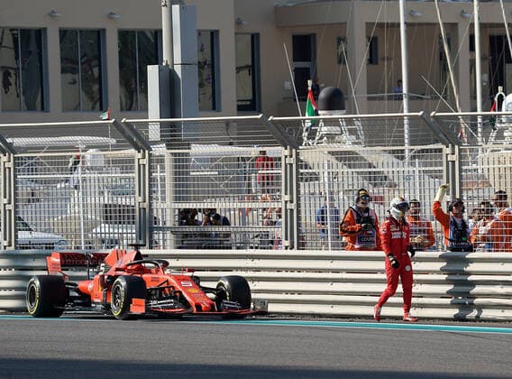 FORMULA 1 ETIHAD AIRWAYS ABU DHABI GRAND PRIX 2019 29 11 2019, Yas Marina Circuit, Abu Dhabi, FORMULA 1 ETIHAD AIRWAYS ABU DHABI GRAND PRIX 2019 , in the picture accident of Sebastian Vettel GER 5 , Scuderia Ferrari Mission Winnow, turns and strikes in the guard rail nordphotoxBratic nph00250