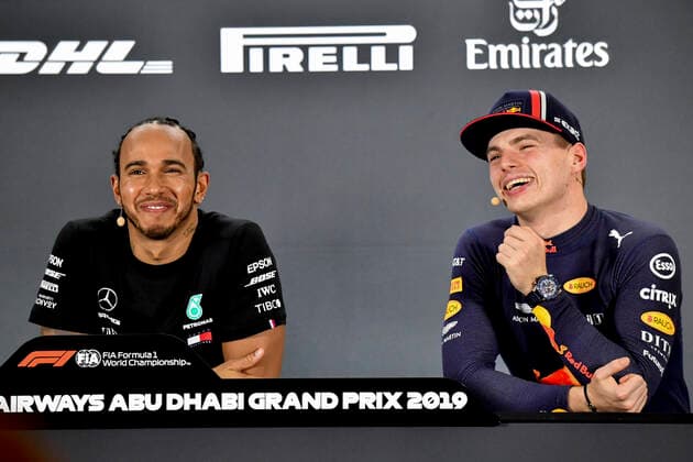 Motorsports: FIA Formula One World Championship, WM, Weltmeisterschaft 2019, Grand Prix of Abu Dhabi, 44 Lewis Hamilton (GBR, Mercedes AMG Petronas Motorsport), 33 Max Verstappen (NLD, Aston Martin Red Bull Racing), Abu Dhabi United Arab Emirates
