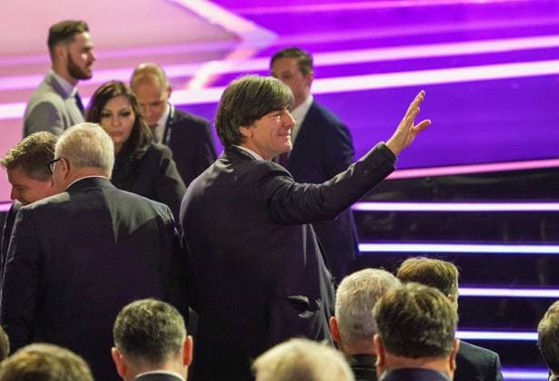 Coach Joachim Loew Germany Germany welcomes fellow coaches 30 11 2019 UEFA EURO2020 draw, Romexpo Bucharest, DISCLAIMER UEFA regulations prohibit any use of photographs as image sequences and or quasi video