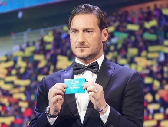 Francesco Totti has drawn Germany 30 11 2019 UEFA EURO2020 Draw, Romexpo Bucharest, DISCLAIMER UEFA regulations prohibit any use of photographs as image sequences and or quasi video
