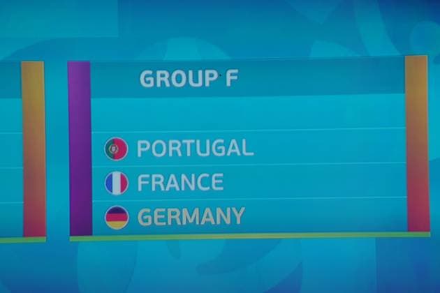 France and Portugal in the German group F 30 11 2019 UEFA EURO2020 Draw, Romexpo Bucharest, DISCLAIMER UEFA regulations prohibit any use of photographs as image sequences and or quasi video