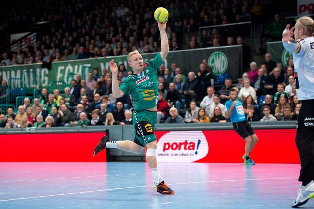 Minden, Germany 30 11 2019 1 Handball Bundesliga 2019 2020 GWD Minden vs Rhein Neckar Löwen Kevin Gulliksen Minden Minden North Rhine-Westphalia Germany Kampa Halle
