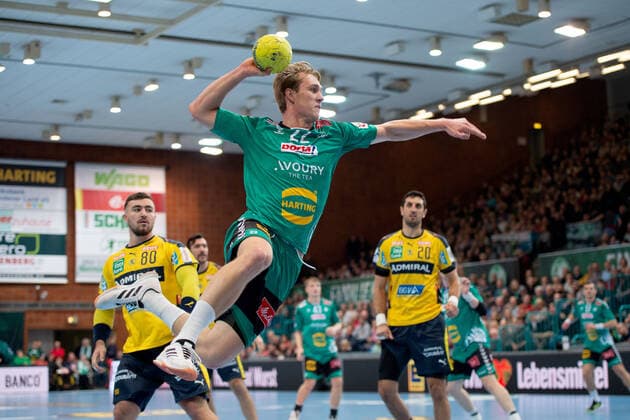 Minden, Germany 30 11 2019 1 Handball Bundesliga 2019 2020 GWD Minden vs Rhein Neckar Lions Marian Michalczik Minden Minden North Rhine-Westphalia Germany Kampa Halle