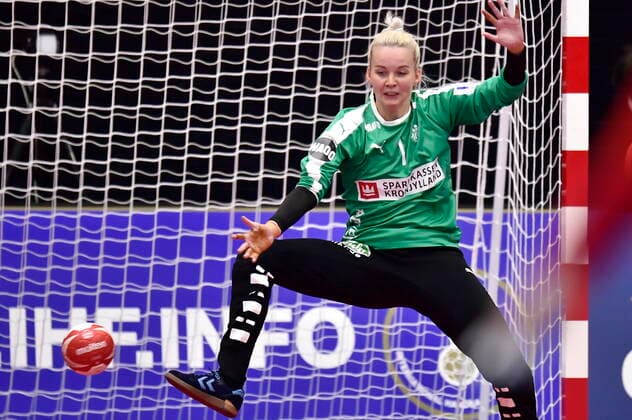 Goalkeeper Sandra Toft in action when Denmark meets South Korea, in the preliminary round in Group B, during the Womens Handball World Cup at Kumamoto Prefectural Gymnasium in Japan, Sunday December 1, 2019, Kumamoto Denmark,  Copyright: BoxAmstrupx COP222 spdk20191201-124144-L