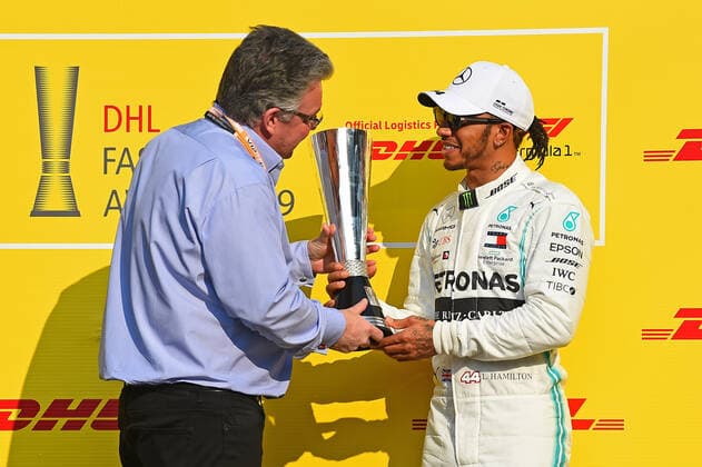 01 12 2019, xekx, Motorsport FIA, Formula 1 Abu Dhabi Grand Prix Race 2019 emspor, Fastest Laptime Winning Award Lewis Hamilton Mercedes AMG Petronas DFL DFB REGULATIONS PROHIBIT ANY USE OF PHOTOGRAPHS as IMAGE SEQUENCES and or QUASI VIDEO Abu Dhabi eel-fotografie Eberhard Krieger
