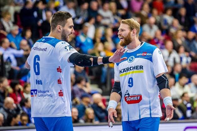 Weiss, Dominik TVB Stuttgart 6 Spaeth, Manuel TVB Stuttgart 9 TVB 1898 Stuttgart HSG Nordhorn Lingen HBL LIQUI MOLY 1 Handball BundesligaSCHARRena Stuttgart Baden Wuerttemberg Germany 01 12 19 Handball 15 Spieltag , Baden Wuerttemberg Germany