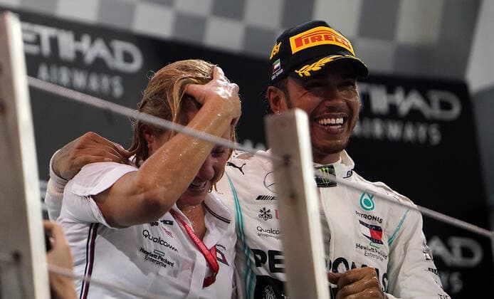 FORMULA 1 ETIHAD AIRWAYS ABU DHABI GRAND PRIX 2019 01 12 2019, Yas Marina Circuit, Abu Dhabi, FORMULA 1 ETIHAD AIRWAYS ABU DHABI GRAND PRIX 2019 , in picture podium winner Lewis Hamilton GB 44 , Mercedes AMG Petronas Motorsport, Britta Seeger Mercedes nordphotoxBratic nph00250