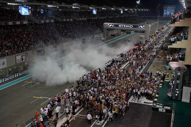 FORMULA 1 ETIHAD AIRWAYS ABU DHABI GRAND PRIX 2019 01 12 2019, Yas Marina Circuit, Abu Dhabi, FORMULA 1 ETIHAD AIRWAYS ABU DHABI GRAND PRIX 2019 , in picture winner Lewis Hamilton GB 44 , Mercedes AMG Petronas Motorsport, 2 place for Max Verstappen NEL 33 , Aston Martin Red Bull Racing, 3 place for Charles Leclerc MCO 16 , Scuderia Ferrari Mission Winnow nordphotoxBratic nph00250