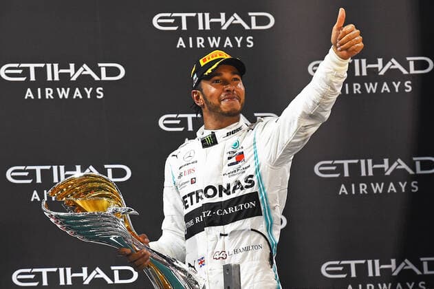 01 12 2019, xekx, Motorsport FIA, Formula 1 Abu Dhabi Grand Prix Race 2019 emspor, 1 Place, Winner, Lewis Hamilton Mercedes AMG Petronas DFL DFB REGULATIONS PROHIBIT ANY USE OF PHOTOGRAPHS as IMAGE SEQUENCES and or QUASI VIDEO Abu Dhabi eel-fotografie Eberhard Krieger