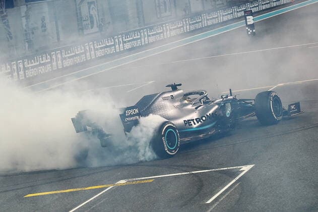 01 12 2019, xekx, Motorsport FIA, Formula 1 Abu Dhabi Grand Prix Race 2019 emspor, Donuts winner, 1st place, Lewis Hamilton Mercedes AMG Petronas DFL DFB REGULATIONS PROHIBIT ANY USE OF PHOTOGRAPHS as IMAGE SEQUENCES and or QUASI VIDEO Abu Dhabi eel-fotografie Eberhard Krieger