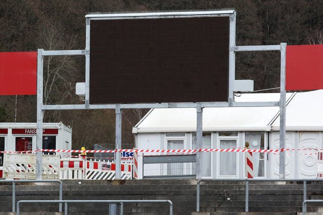 The new scoreboard in the Leimbachstadion Fussball Oberliga Westfalen, 16 matchday, Sportfreunde Siegen SV Schermbeck 1912, on 01 12 2019 in Siegen Germany