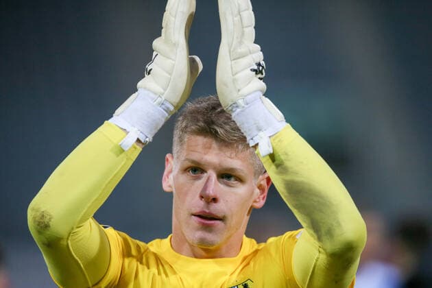 Chemnitz, 30.11.2019, Stadion - An der Gellertstraße, Fußball, Herren, 3. Liga, 17. Spieltag , Chemnitzer FC - KFC Uerdingen 05 1:1 (0:0) , Im Bild: Torhüter Jakub Jakubov (1, Chemnitz) , *** Chemnitz, 30 11 2019, Stadion An der Gellertstraße, Soccer, Men, 3 League, 17 Matchday , Chemnitzer FC KFC Uerdingen 05 1 1 0 0 , Im Bild Goalkeeper Jakub Jakubov 1, Chemnitz ,