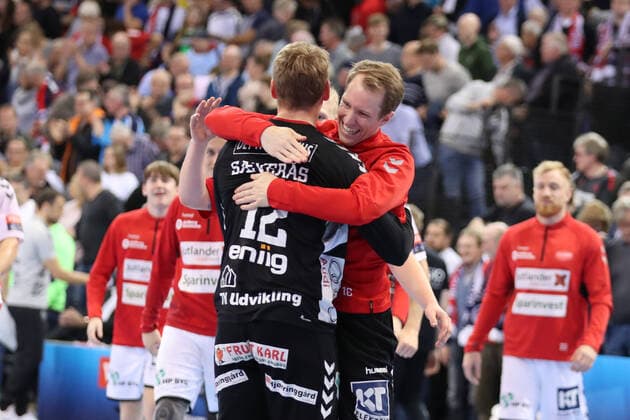 SG Flensburg Handewitt vs. Aalborg Handbold, Handball, EHF Champions League Group Phase, 01 12 19 Flensburg Jubilee with Kristian Saeveraas Aalborg Handbold, 12 and Mikael Aggefors Aalborg Handbold, 16 Copyright: xBEAUTIFULxSPORTS MarioxM.xKobergx
