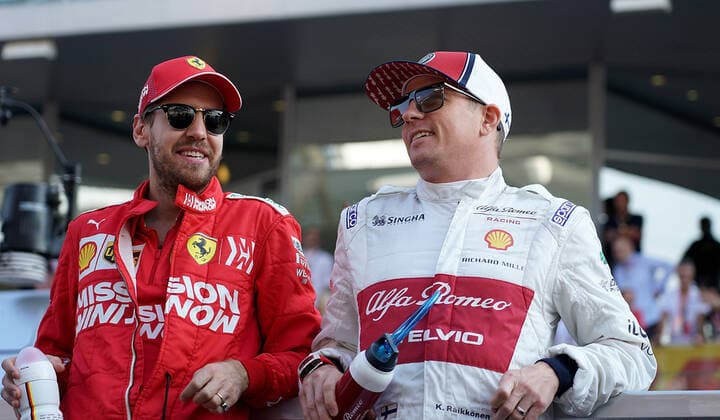 FORMULA 1 ETIHAD AIRWAYS ABU DHABI GRAND PRIX 2019 01 12 2019, Yas Marina Circuit, Abu Dhabi, FORMULA 1 ETIHAD AIRWAYS ABU DHABI GRAND PRIX 2019 , in picture Sebastian Vettel GER 5 , Scuderia Ferrari Mission Winnow, Kimi Raikkonen FIN 7 , Alfa Romeo Racing nordphotoxBratic nph00250