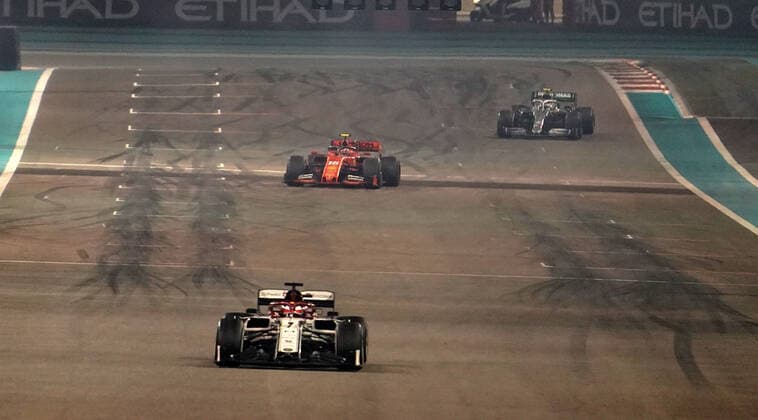 FORMULA 1 ETIHAD AIRWAYS ABU DHABI GRAND PRIX 2019 01 12 2019, Yas Marina Circuit, Abu Dhabi, FORMULA 1 ETIHAD AIRWAYS ABU DHABI GRAND PRIX 2019 , pictured Kimi Raikkonen FIN 7 , Alfa Romeo Racing, Charles Leclerc MCO 16 , Scuderia Ferrari Mission Winnow, Valtteri Bottas FIN 77 , Mercedes AMG Petronas Motorsport nordphotoxBratic nph00250
