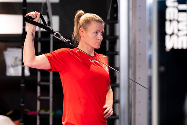 Handball, Women WM 2019, preliminary round, group B, Media Day Strength Training Germany Antje Lauenroth Germany Bietigheim Yamaga City Kumamoto Japan