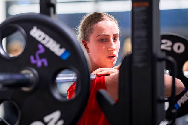 Handball, Women WM 2019, Preliminary Round, Group B, Media Day Strength Training Germany Mia Zschocke Germany Leverkusen Yamaga City Kumamoto Japan