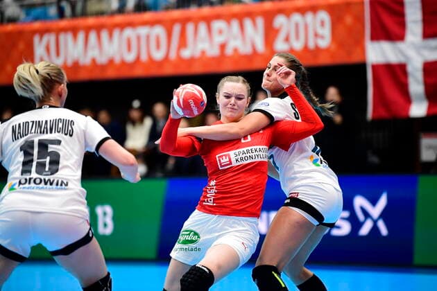 Anne Mette Hansen in action when Denmark meets Germany, in the preliminary round in Group B, during the Womens Handball World Cup at Kumamoto Prefectural Gymnasium in Japan, Tuesday, December 3, 2019, Kumamoto Denmark,  Copyright: BoxAmstrupx COP222 spdk20191203-124533-L