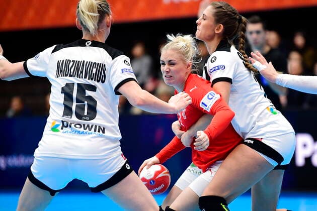 Lotte Griegel in action when Denmark meets Germany, in the preliminary round in Group B, during the Womens Handball World Cup at Kumamoto Prefectural Gymnasium in Japan, Tuesday, December 3, 2019, Kumamoto Denmark,  Copyright: BoxAmstrupx COP222 spdk20191203-124759-L