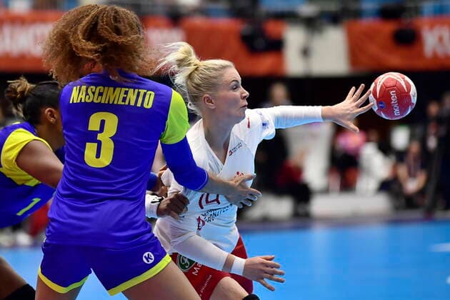 Lotte Griegel in action when Denmark meets Brazil, in the preliminary round in Group B, during the Womens Handball World Cup at Kumamoto Prefectural Gymnasium in Japan, Wednesday, December 4, 2019, Kumamoto Denmark,  Copyright: BoxAmstrupx COP222 spdk20191204-130051-L