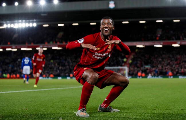 Bilder des Jahres 2019, Sport 12 Dezember Sport Themen der Woche KW49 Georginio Wijnaldum of Liverpool celebrates scoring his teams fifth goal of the game during the Premier League match at Anfield, Liverpool. Picture date: 4th December 2019. Picture credit should read: James Wilson Sportimage EDITORIAL USE ONLY. No use with unauthorised audio, video, data, fixture lists, club league logos or live services. Online in-match use limited to 120 images, no video emulation. No use in betting, games or single club league player publications. SPI-0351-0097