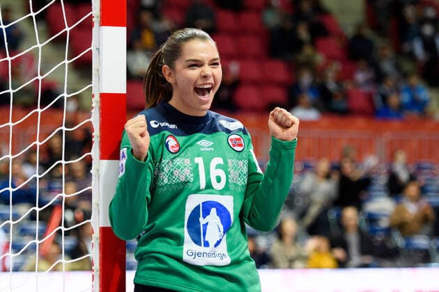 191205 Goalkeeper Andrea Austmo Pedersen of Norway celebrates during the Women s World Handball Championship game between Norway and Angola on December 5, 2019 in Kumamoto Photo Daniel Stiller Bildbyran kod DS 59416 bbeng dam women handball handboll world handball championship 2019 norway norge handball vm angola jubel,  Copyright: DANIELxSTILLER BB191205DS012