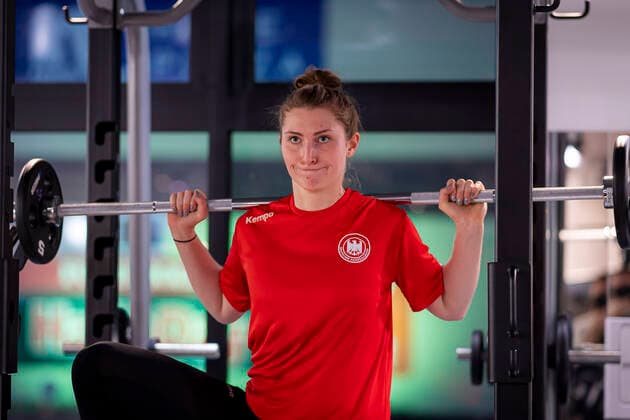 Handball, Women WM 2019, Preliminary Round, Group B, Media Day Strength Training Germany Ann Cathrin Giegerich Germany Thuringia HC Yamaga City Kumamoto Japan