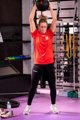 Handball, Women WM 2019, Preliminary Round, Group B, Media Day Strength Training Germany Mia Zschocke Germany Leverkusen Yamaga City Kumamoto Japan
