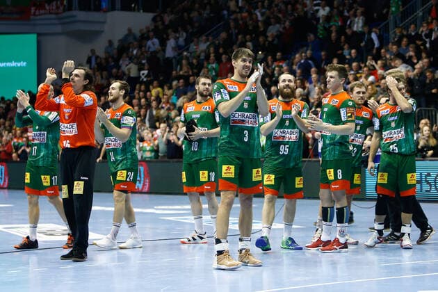 05 12 2019, xtgx, Handball Liqui Moly HBL, SC Magdeburg SG Flensburg Handewitt emspor, v l Magdeburg Jubilee about the victory, Jubilee after the end of the game GETEC Arena